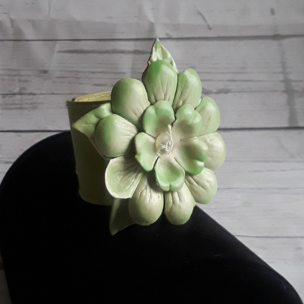 HAND MADE: Leather Lotus Flower Bracelet/Pin